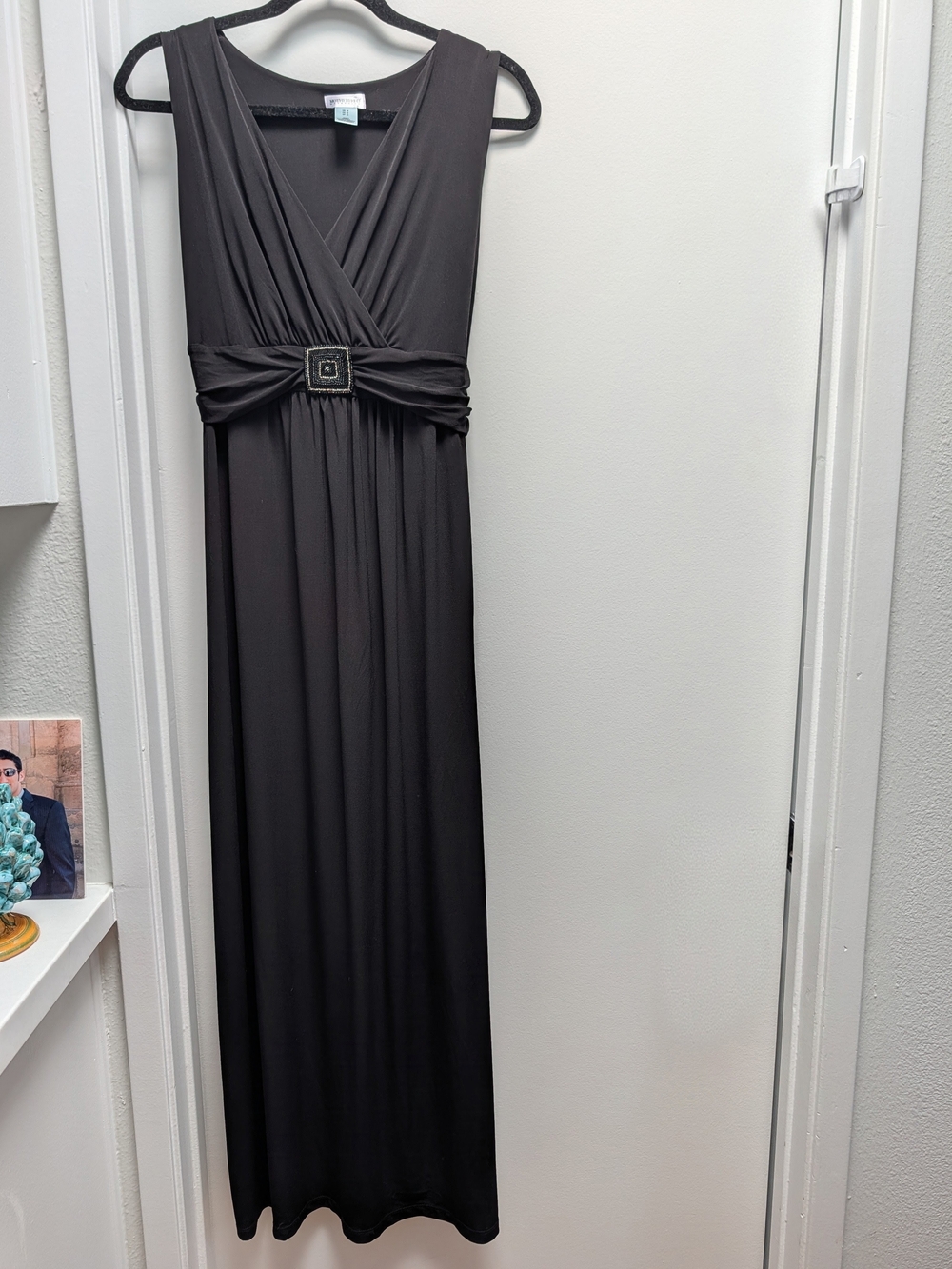 Motherhood Black Sleeveless Maxi Dress with Embellished Waist - Maternity